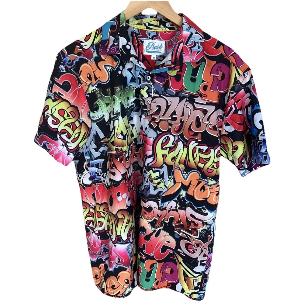 Fresh Prints of Bel Air Multi Coloured Button Short sleeve Shirt Graffiti Med